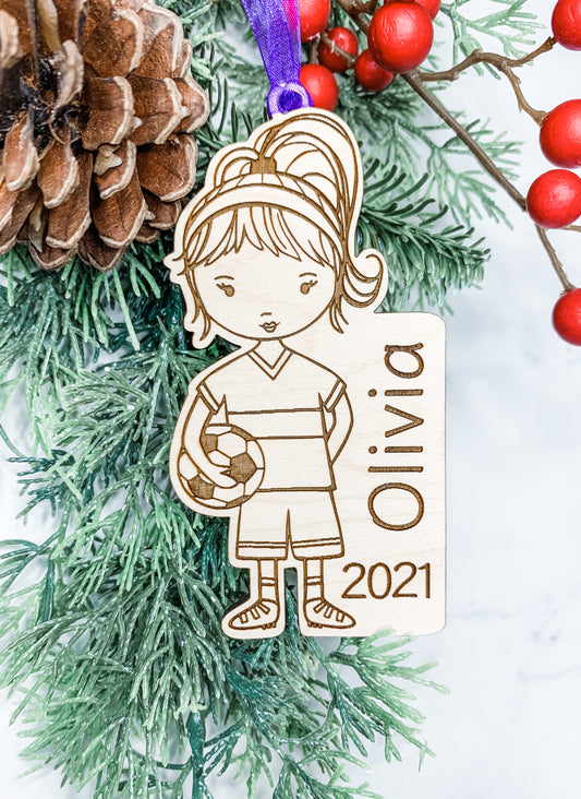 Soccer Player Ornament Girl - Personalized