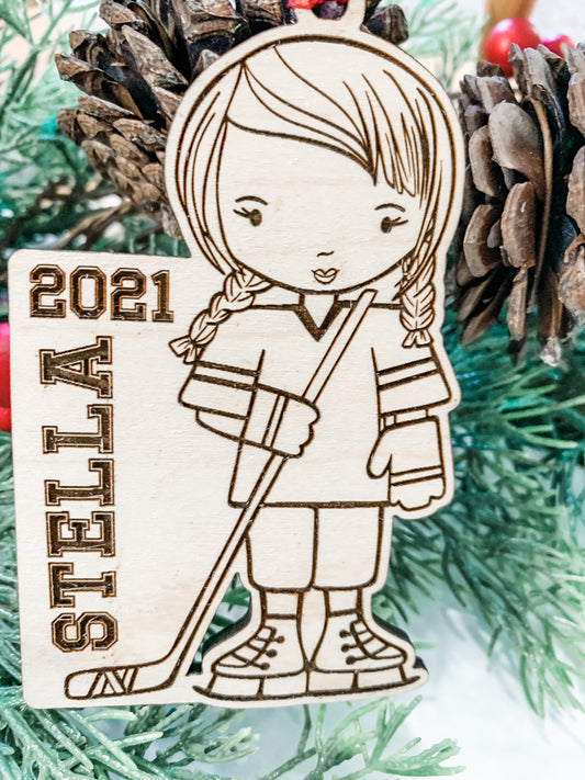 Hockey Player Ornament Girl - Personalized
