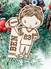 Load image into Gallery viewer, Boy Football Player Ornament - Personalized
