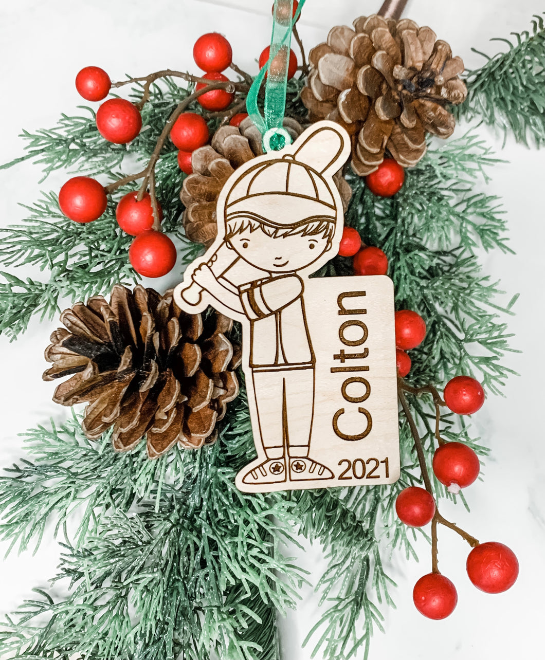 Boy Baseball Player Ornament - Personalized